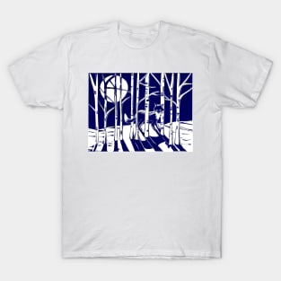 Fox in Moonlit Forest Linocut T-Shirt